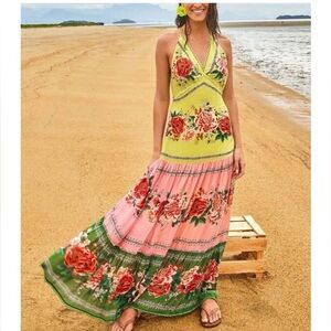 Farm Rio Manuela Floral Halter Maxi Dress size S